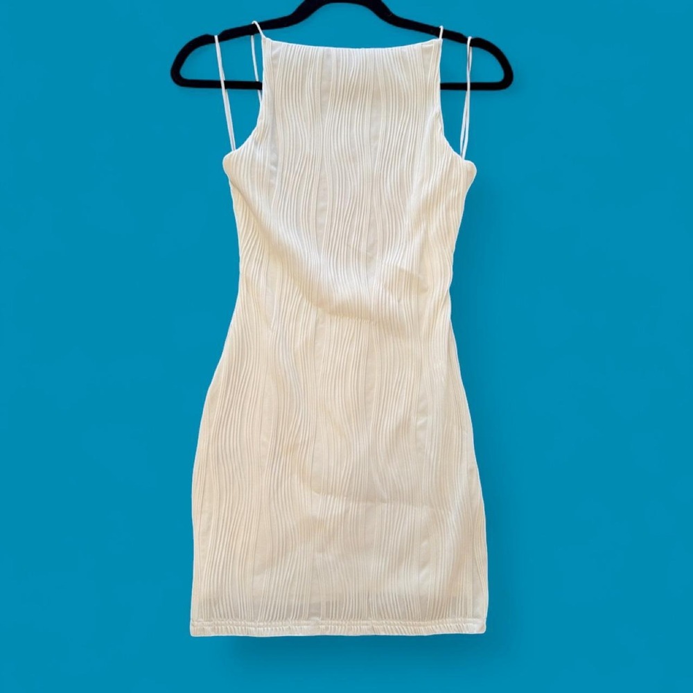 Princess Polly Women's US 0 Ivory Pleated Bodycon Mini Dress Open Back